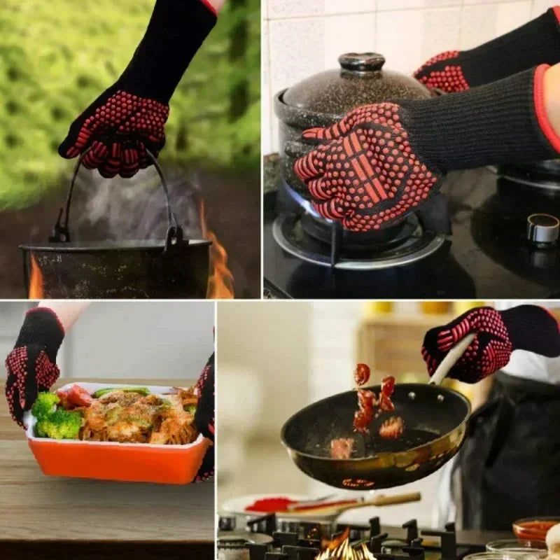 One Piece BBQ Gloves High Temperature Resistance Oven Mitts 500 800 Degrees Fireproof Barbecue Heat Insulation Microwave Gloves