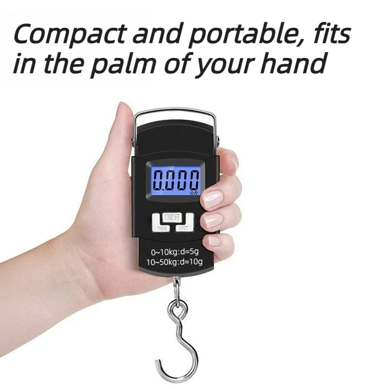 Electronic Kitchen Scale 50kg Capacity, LCD Digital Readout, Compact Hook Scale for Kitchen, Travel and Shipping Use