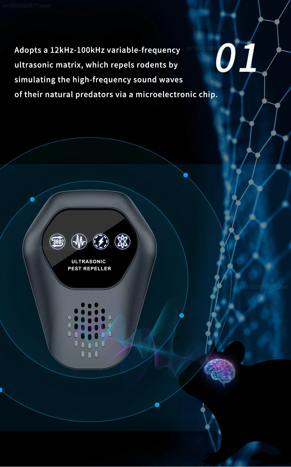 Ultrasonic Mosquito Repeller Rat Repeller Intelligent High-power Warehous Kitchen Variable Frequency Cockroach Pest Repeller New