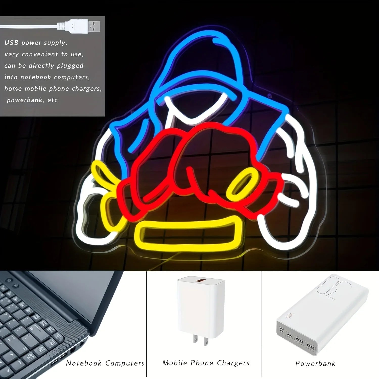 Boxing Neon Light USB Powered Dimmable LED Ambient Decorative Light Suitable for Gym Men's Casual Space Boxing Enthusiast Gift