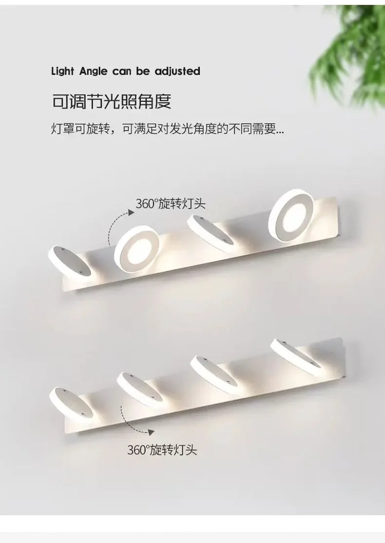 Minimalist Mirror Headlight Acrylic 360 ° Rotating Lamp Head Wall Lamp Modern Corridor Bathroom Makeup Bedside Bedroom Lighting