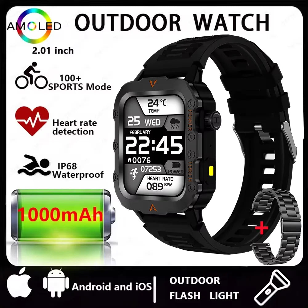 2026New Military GPS Smart Watch Men Bluetooth Call Sleep Health Monitoring LED Flashlight AI Voice Sports Waterproof Smartwatch
