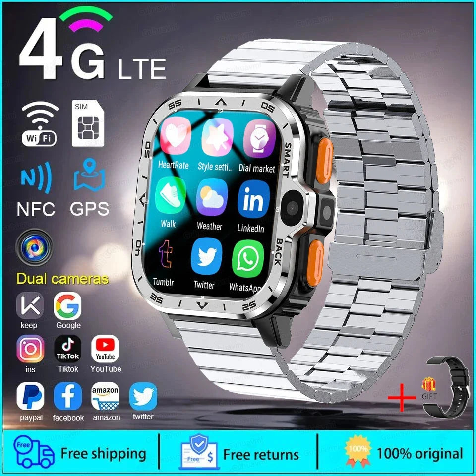 4G/5G SIM Card Wifi Smart Watch 64GB Large Memory APP Download 200W+800W HD Dual Camera Video Call Global Version Smartwatch Men
