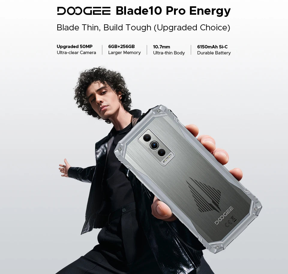 DOOGEE Blade10 Pro Energy Rugged Phone 32GB 256GB 6.56” HD+ Screen 6150mAh Large Battery 50MP AI Camera Android 15 NFC