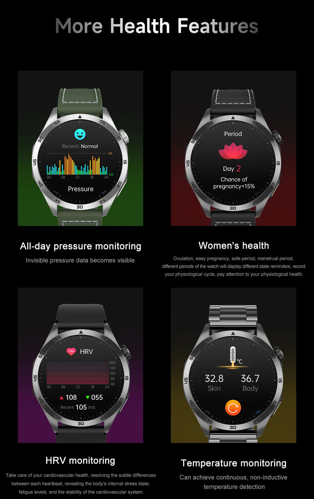 For iOS Android New Health Measurement SmartWatch Men Blood Oxygen Uric Acid ECG+PPG Body Blood Pressure HD Bluetooth Call Watch