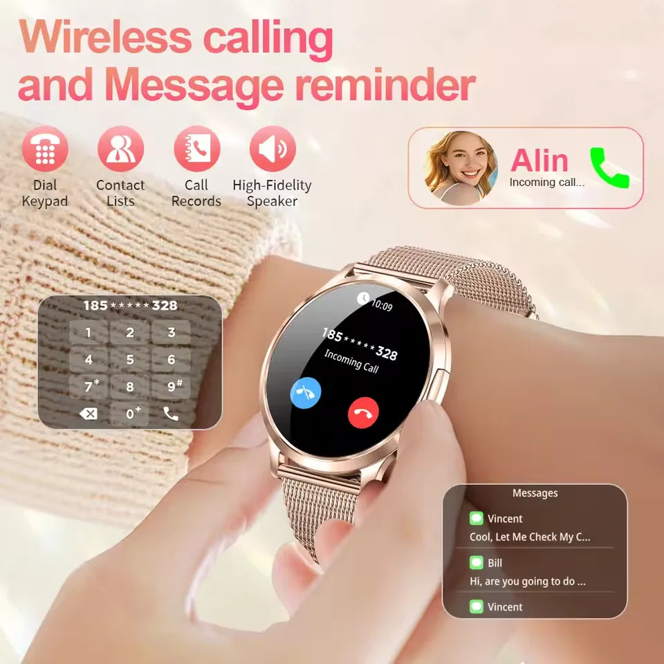 New Women Smart Watch 1.32"AMOLED Full Touch Screen Bluetooth Call Blood Pressure IP68 Waterproof NFC 7.3mm Ultra-thin bracelet