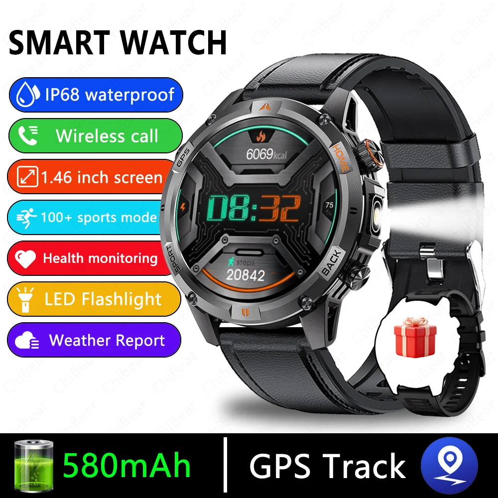2025 New Professional GPS Sports Smart Watch Outdoor RIDE Run GPS track Swim Watchs Compass 3ATM Sports Bluetooth Call Watch Men