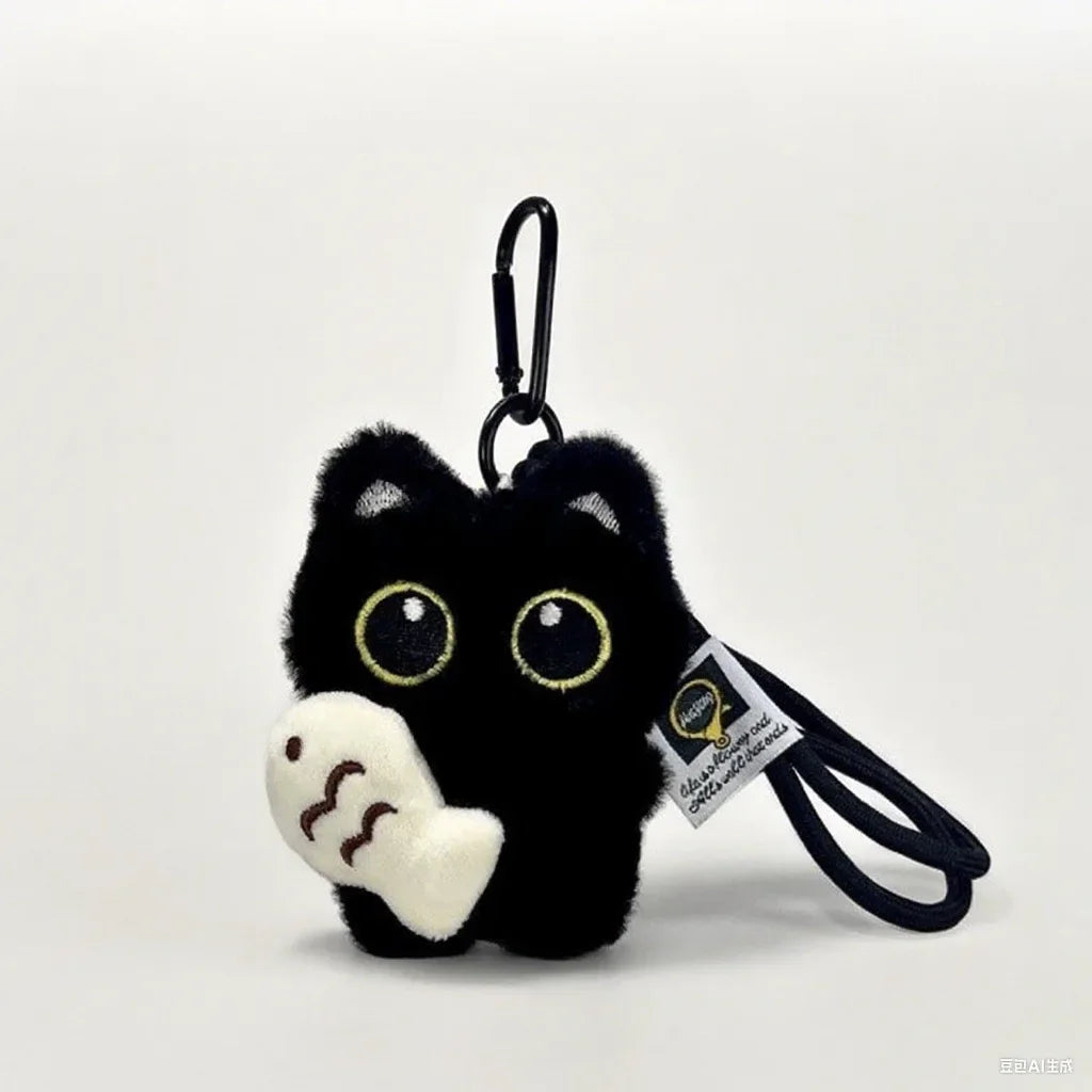 2Pcs Cool Plush Black Cat Doll Toy Keychain Bag Pendant Charms Car Keyring Accessories for Women Couples Kawaii Gift