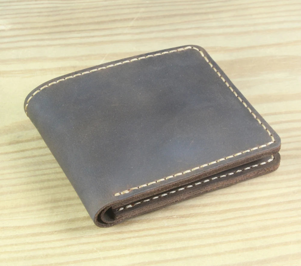 Luxury Handmade Genuine Leather Men Wallet Bifold Purse Male Wallets Short Money Clip Vintage Leather Money Bag with zip pocket