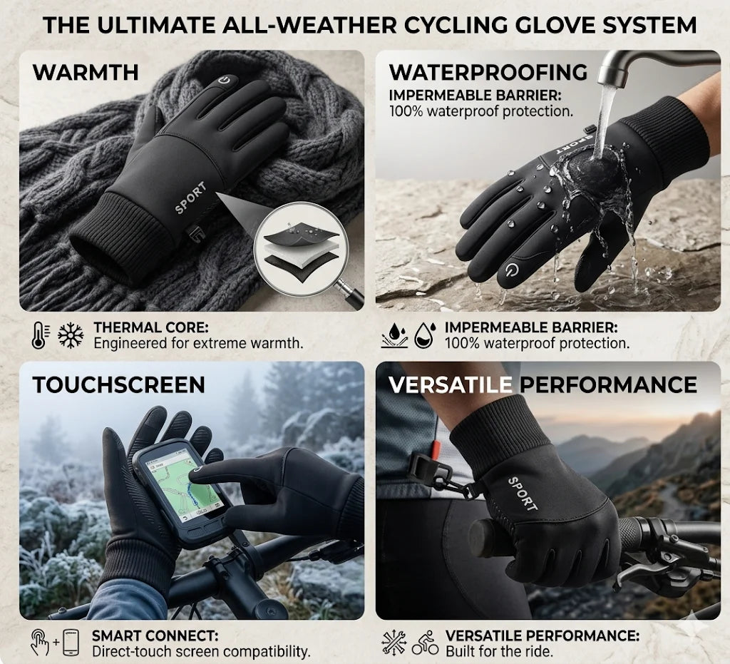 Cycling gloves Warm Full Fingers Waterproof Cycling Outdoor Sports Running Motorcycle Ski Touch Screen Fleece Gloves