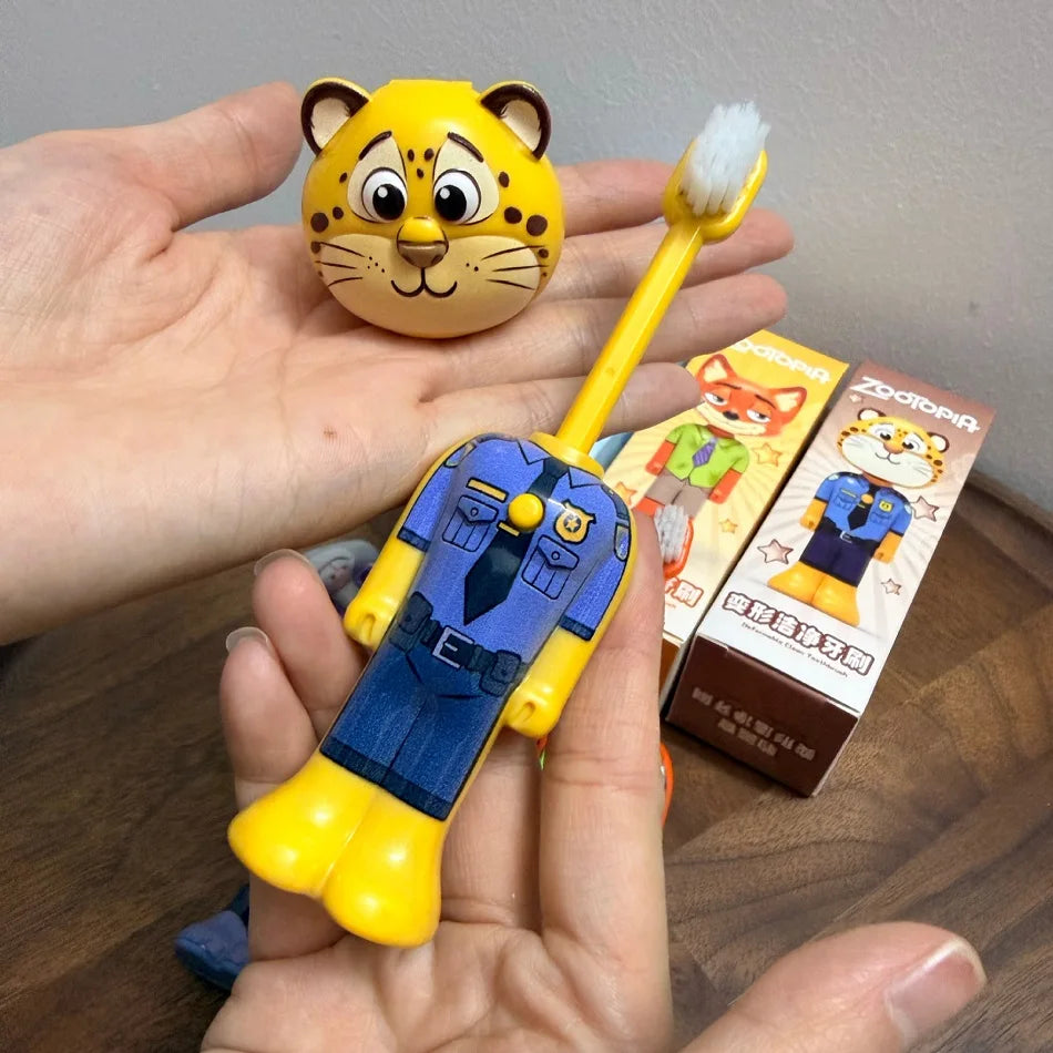 Disney Zootopia Scalable Toothbrush Cute Nick Judy Anime Figures Transformable Soft Bristled Toothbrush Fine Bristled Kids Gifts