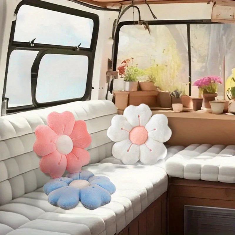 1Pc Soft Plush Daisy Flower Throw Pillow - Cozy Decorative Cushion for Bed & Sofa, White/Pink, Adorable Floral Desig