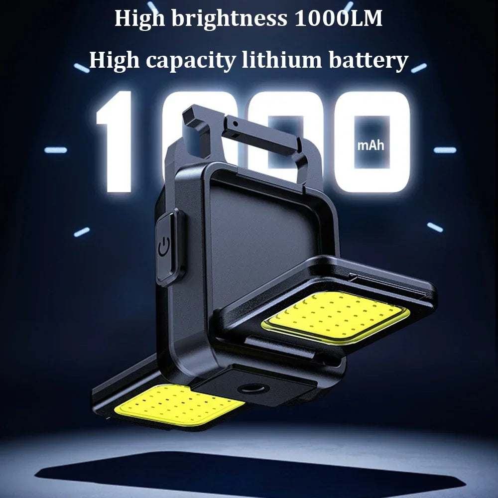 Mini Flashlight Keychain Light COB Work Light USB Rechargeable Lamp with 90° Foldable Side Lights Super Bright Portable Lanterns