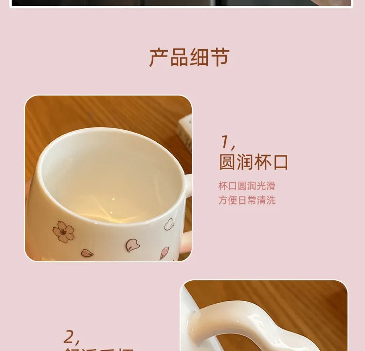 New High Beauty Mug with Lid Spoon Sakura Powder Household Lovely Breakfast Lovers Milk Coffee Mug Ceramic Mug