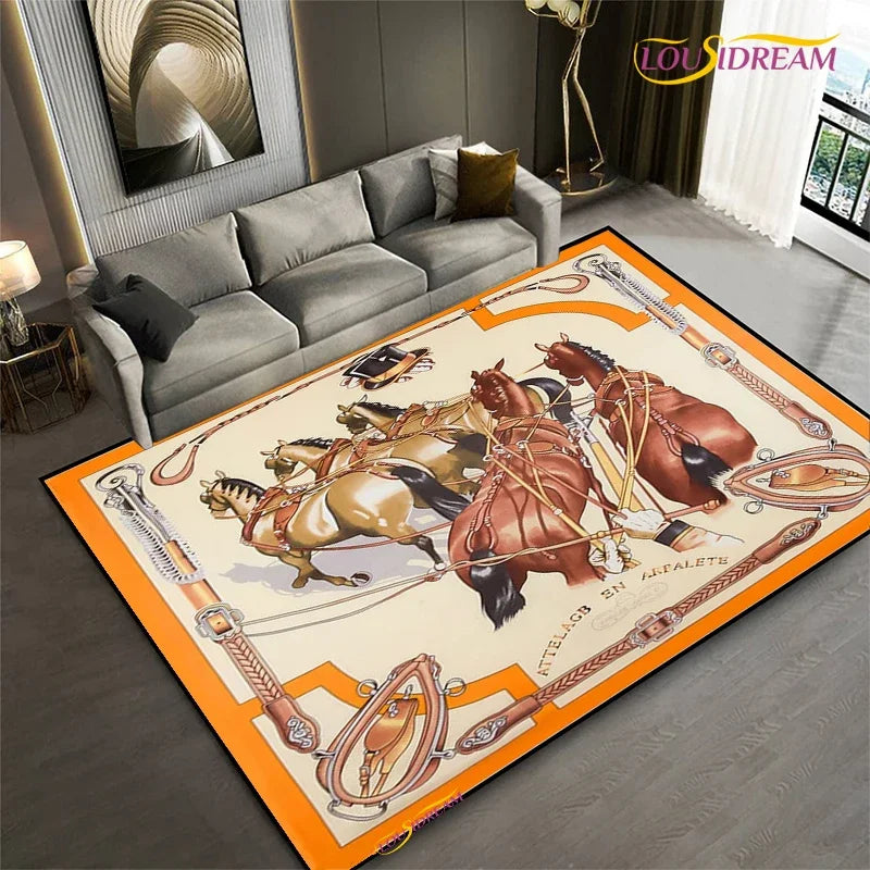 Fashion Ethnic Frame Horse Carpet Living Room bedroom yoga rugs kitchen Door Kids Un-Slip Mats Alfombra birthday gift Poster Mat