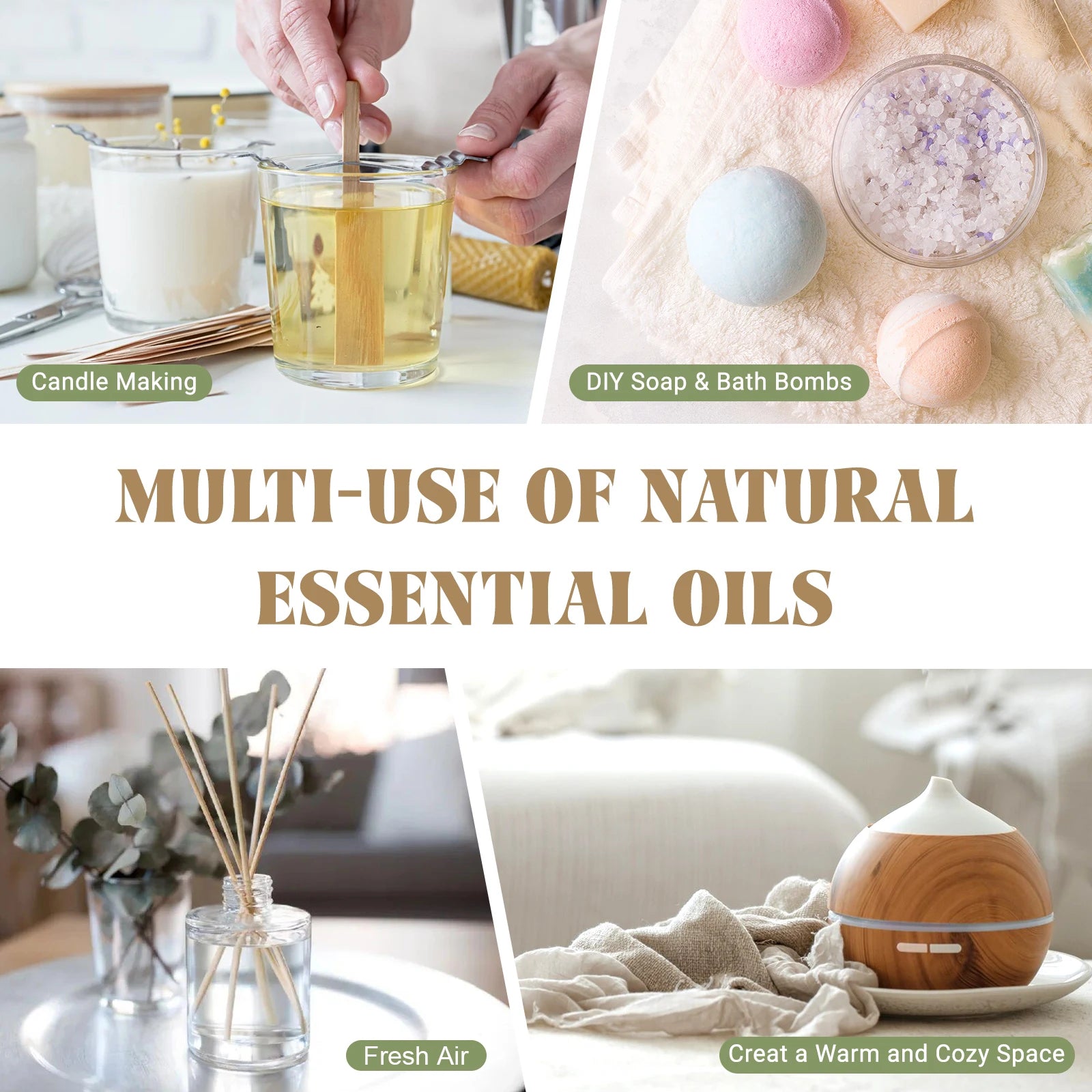 EUQEE 3.38FI.Oz. Aromatherapy Essential Oil For Reed Diffuser Humidifier-100ml Vanilla Lavender Cinnamon Lemon Essential Oils