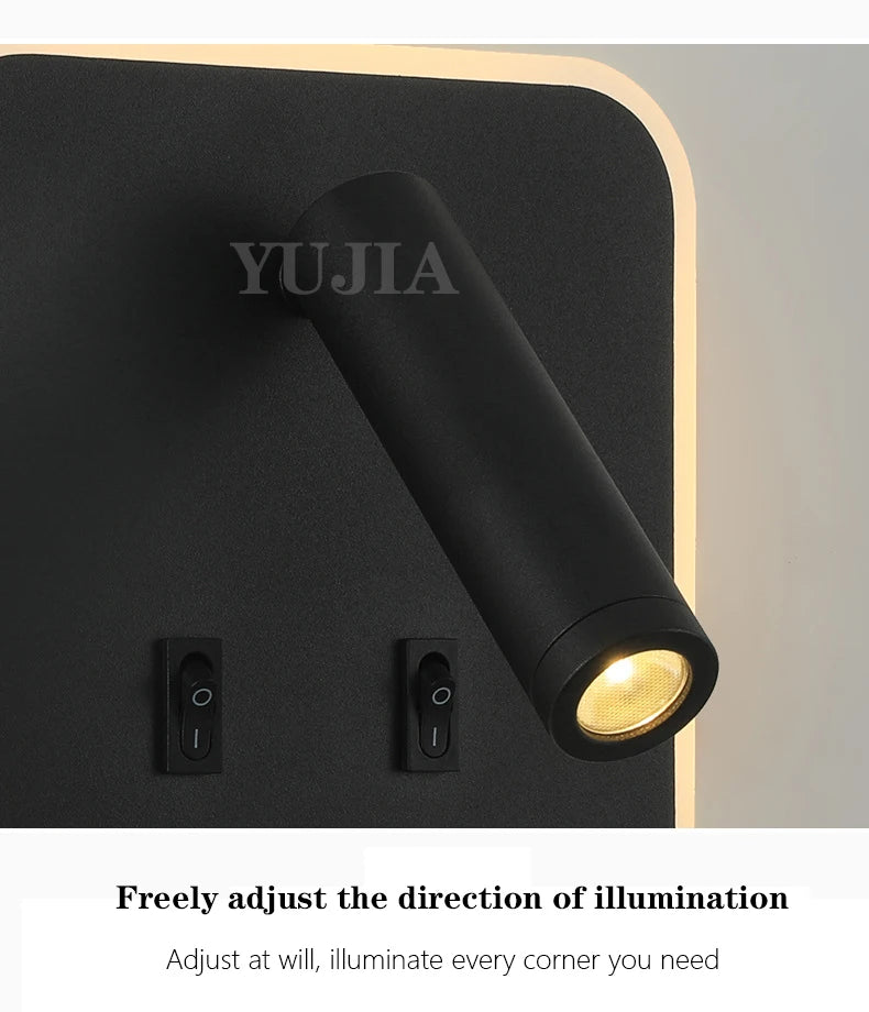 Contemporary Multifunctional LED Wall Sconce with Switch Modern Adjustable Reading Lamp USB Charging Ports for Bedrooms Offices
