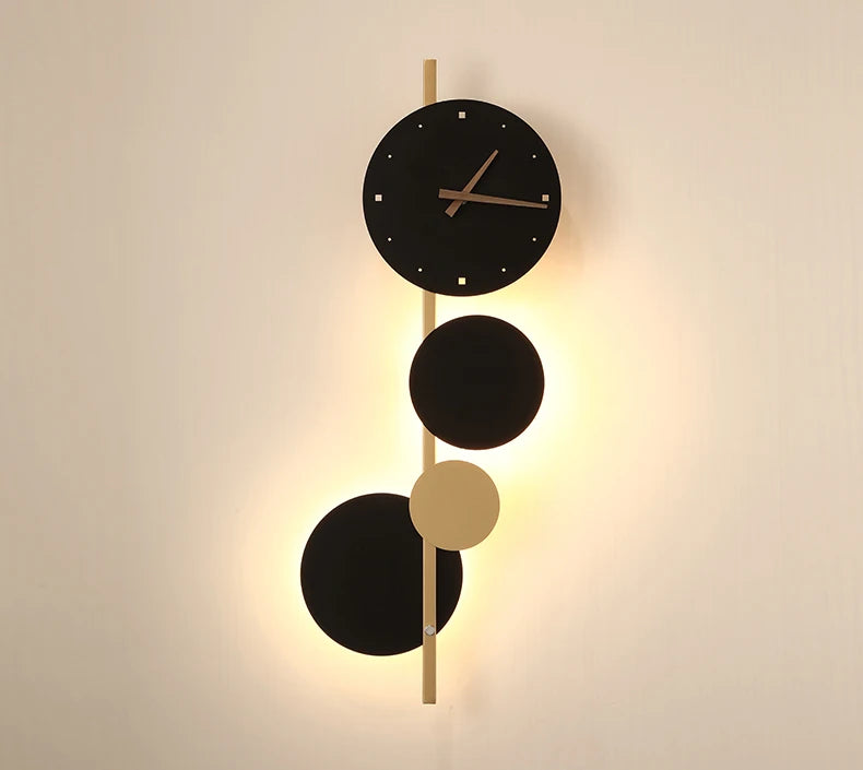 Nordic Creative  Acrylic Black Gold LED Clock  Wall Light Bedroom Dining Room Living Room Lighting Fixtures