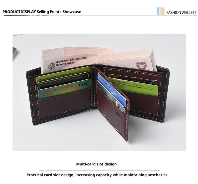 New Style Multi Card Slot Leather Wallet for Men Hand Woven Fashion Simple Ultra Thin Coin Purse