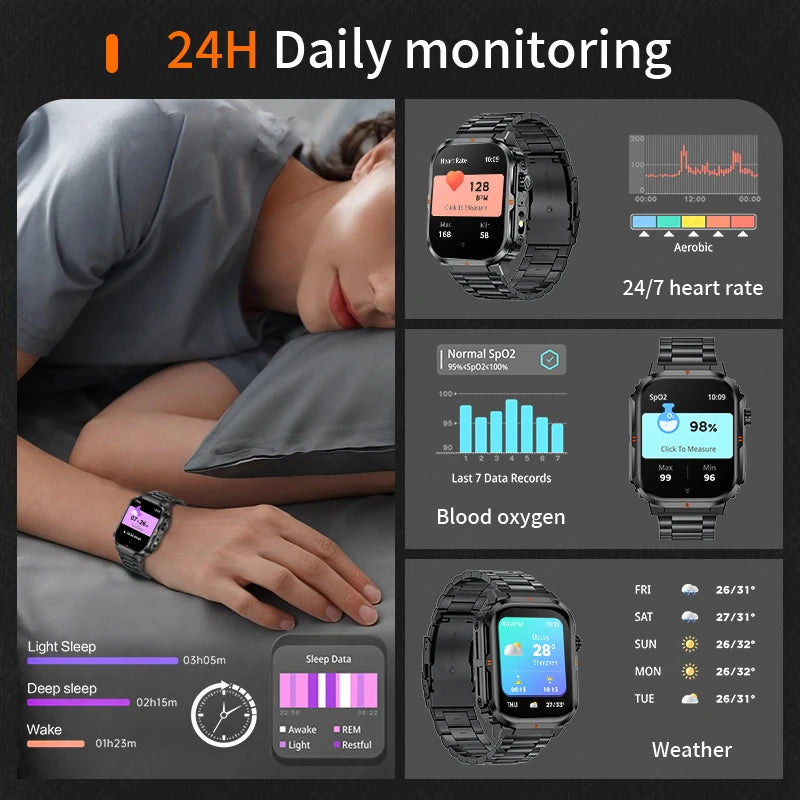 LIGE Military Smart Watch Men IP68 Waterproof Outdoor Sport Tracker LED Flashlight Bluetooth Call Man Smartwatch For Android iOS