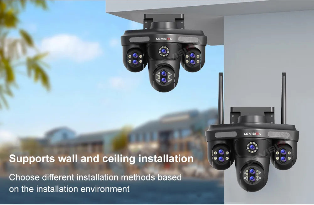 LS VISION 4 Screens 10X Zoom WiFi IP Camera 7Lens 35MP Outdoor Surveillance Camera 360 PTZ Auto Tracking Waterproof CCTV Cameras
