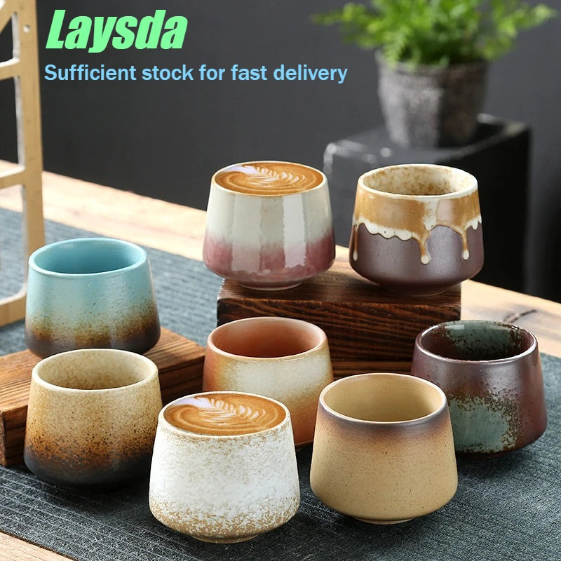 Laysda Vintage Coffee Mug 200ml ceramics Tea cup Japanese-style cafes Drinkware Stoneware Espresso for Restaurants Hotels