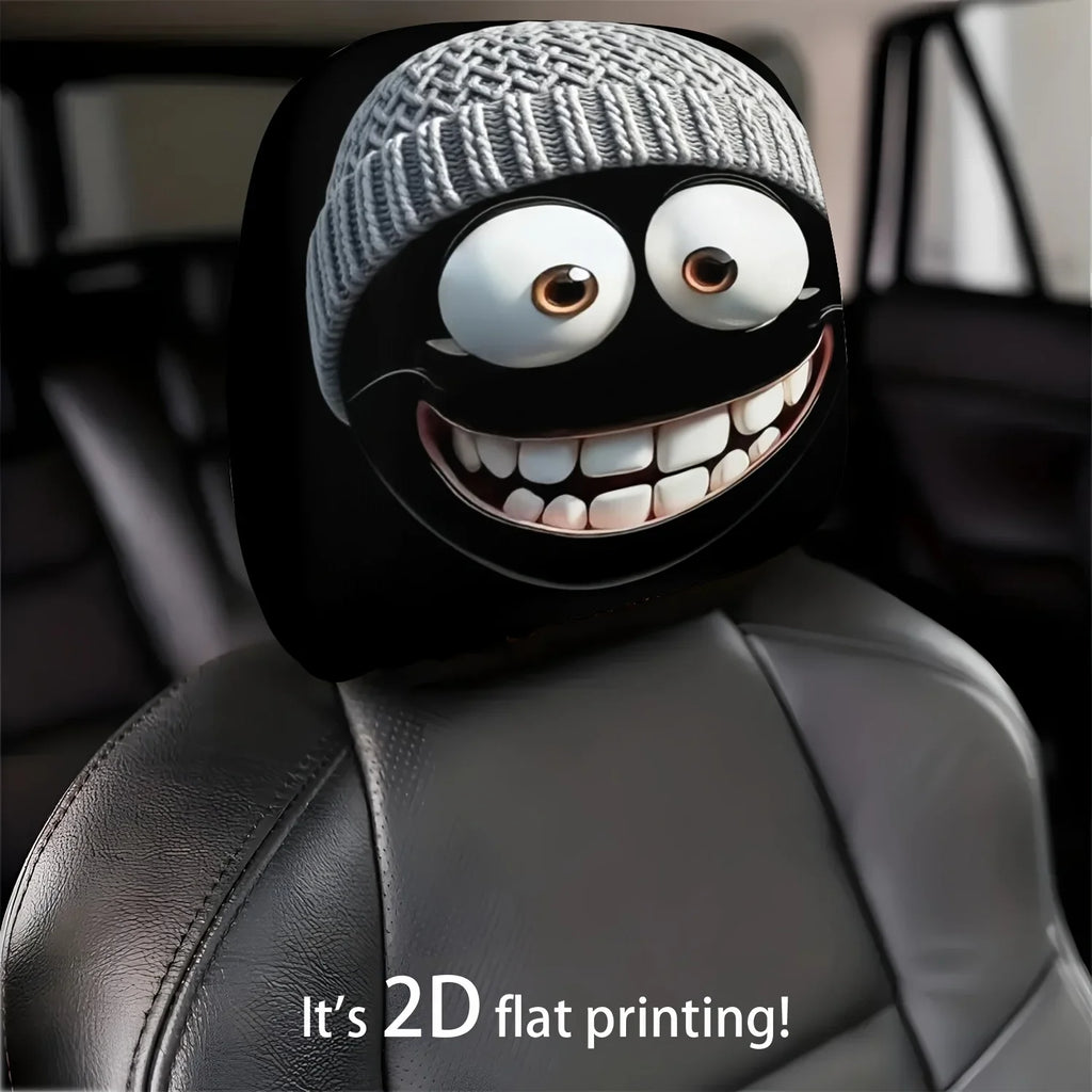 2pc Cartoon Character Knitted Car Headrest Covers Cute Smiling Face Design Washable Universal Head Rest Protector for Auto Decor