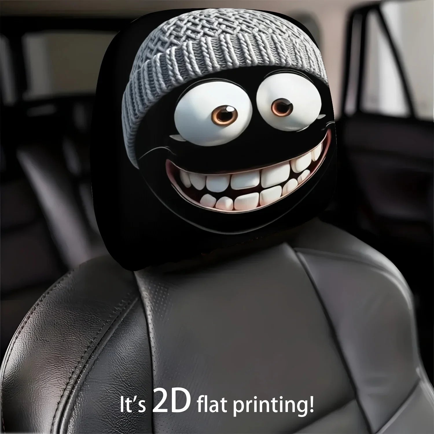 2pc Cartoon Character Knitted Car Headrest Covers Cute Smiling Face Design Washable Universal Head Rest Protector for Auto Decor