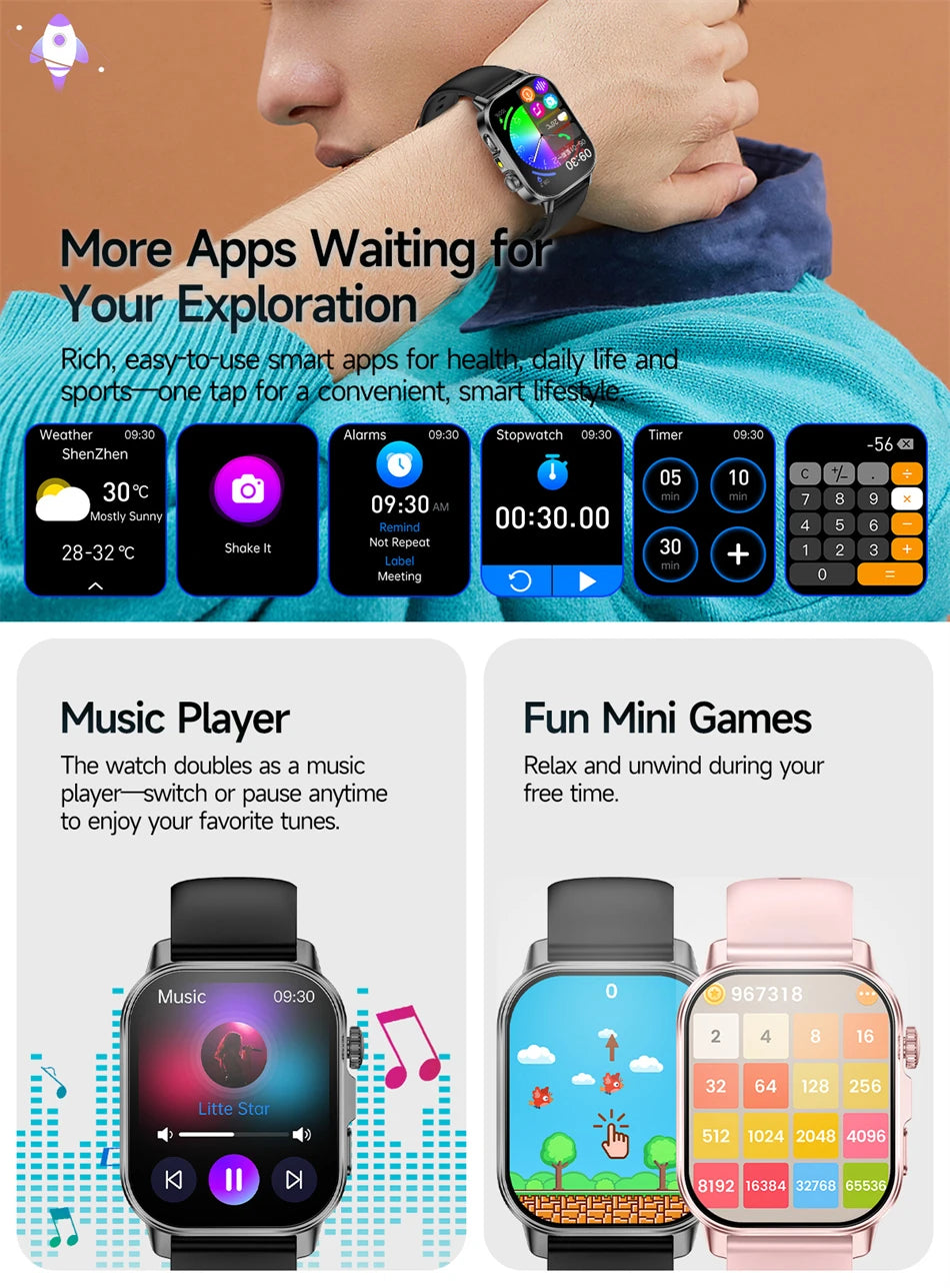 2026 New Model Uric Acid & Lipid Health Analysis Smart Watch Men ECG+PPG Bluetooth Call 2.01-inch Flashlight Smartwatch Women