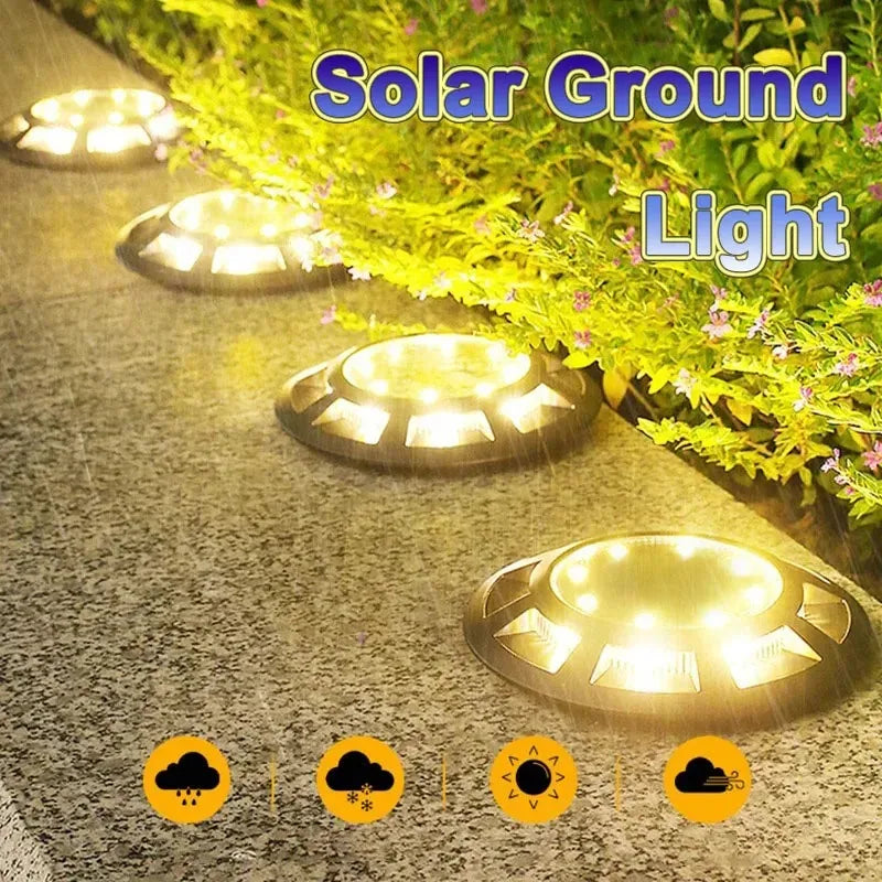 Solar Ground Lights Outdoor IP65 Waterproof 16LED Solar Powered Garden Pathway Light for Villa Yard Lawn Light Landscape Decor ﻿