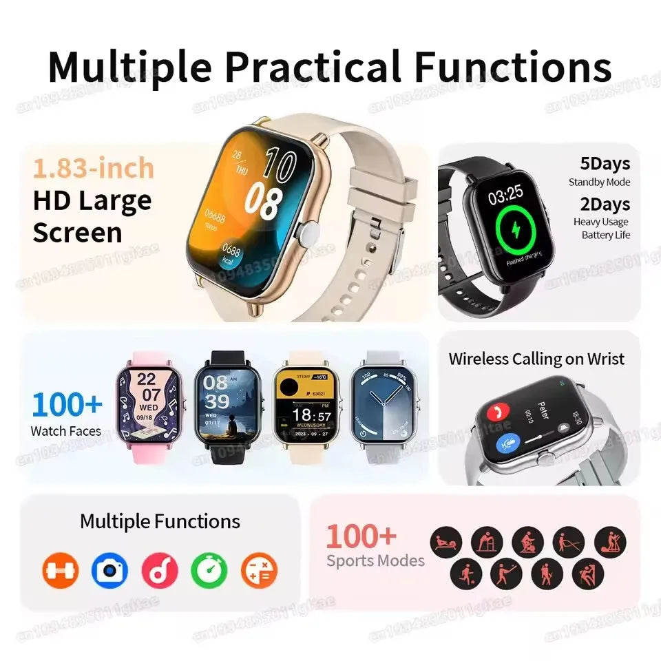 2026 New Smart Watch 2.01” Inch HD Screen Bluetooth Talk Pedometer IP68 Waterproof 123 Sport Modes Man Woman Watch Gift Pk HW12
