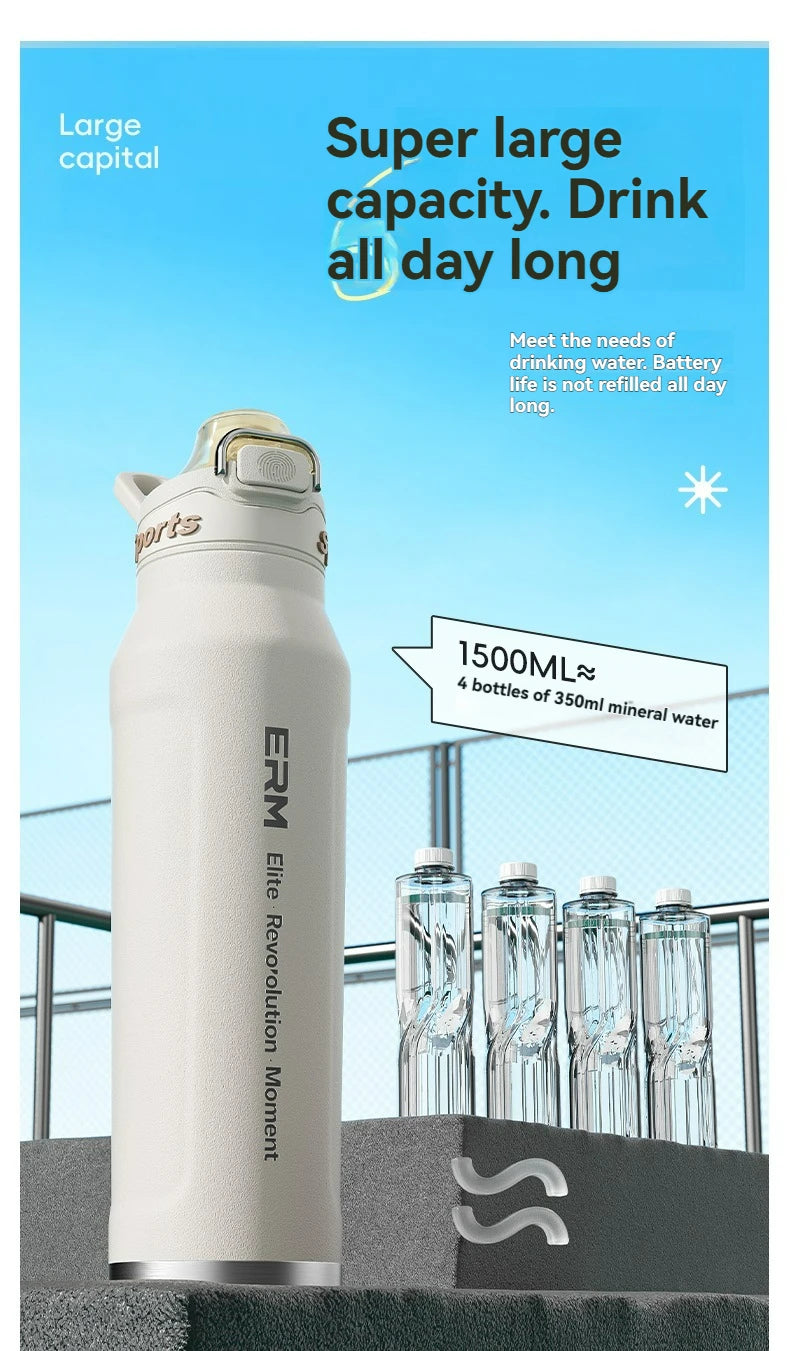 1L Thermos Bottle Stainless Steel Iced And Heat Insulated Cups Hiking Cycling Fitness Vacuum Flasks with Handle