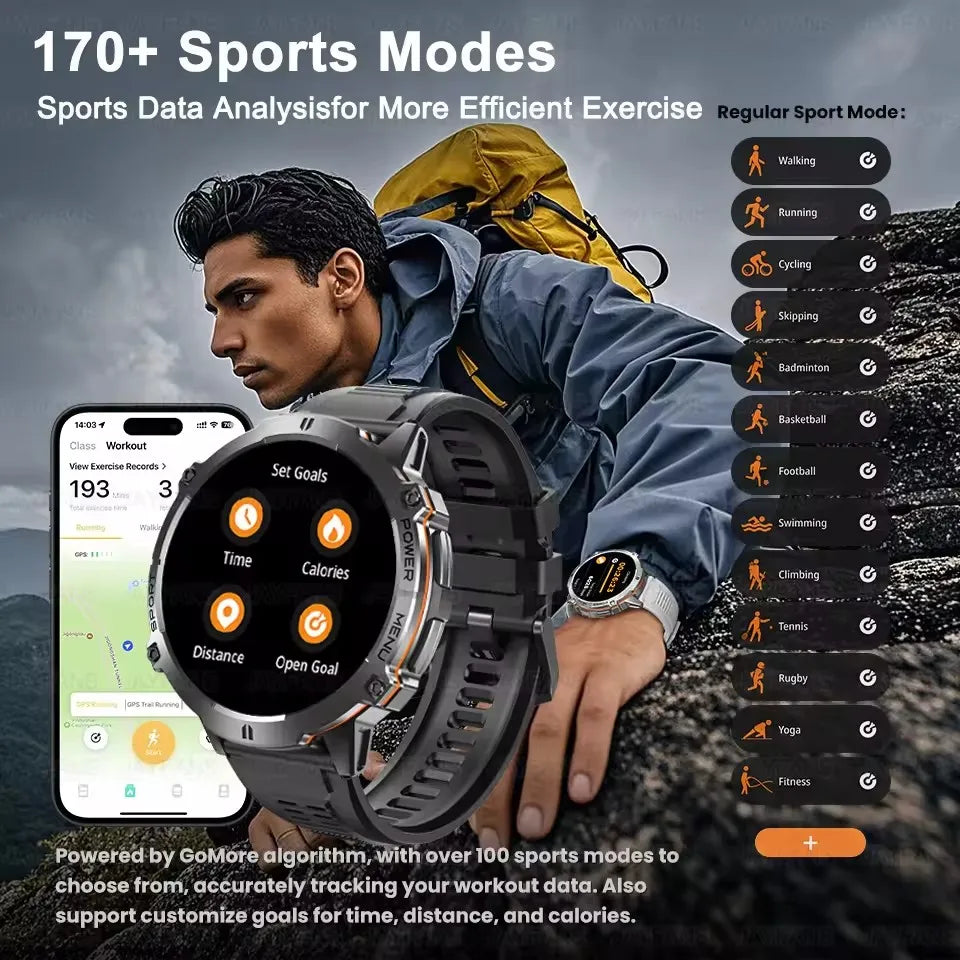 2025 New Military TREX3 1000mAh Battery Smart Watch 1.73-inch Screen 5ATM Waterproof GPS Altimeter Bluetooth Call Men Smartwatch