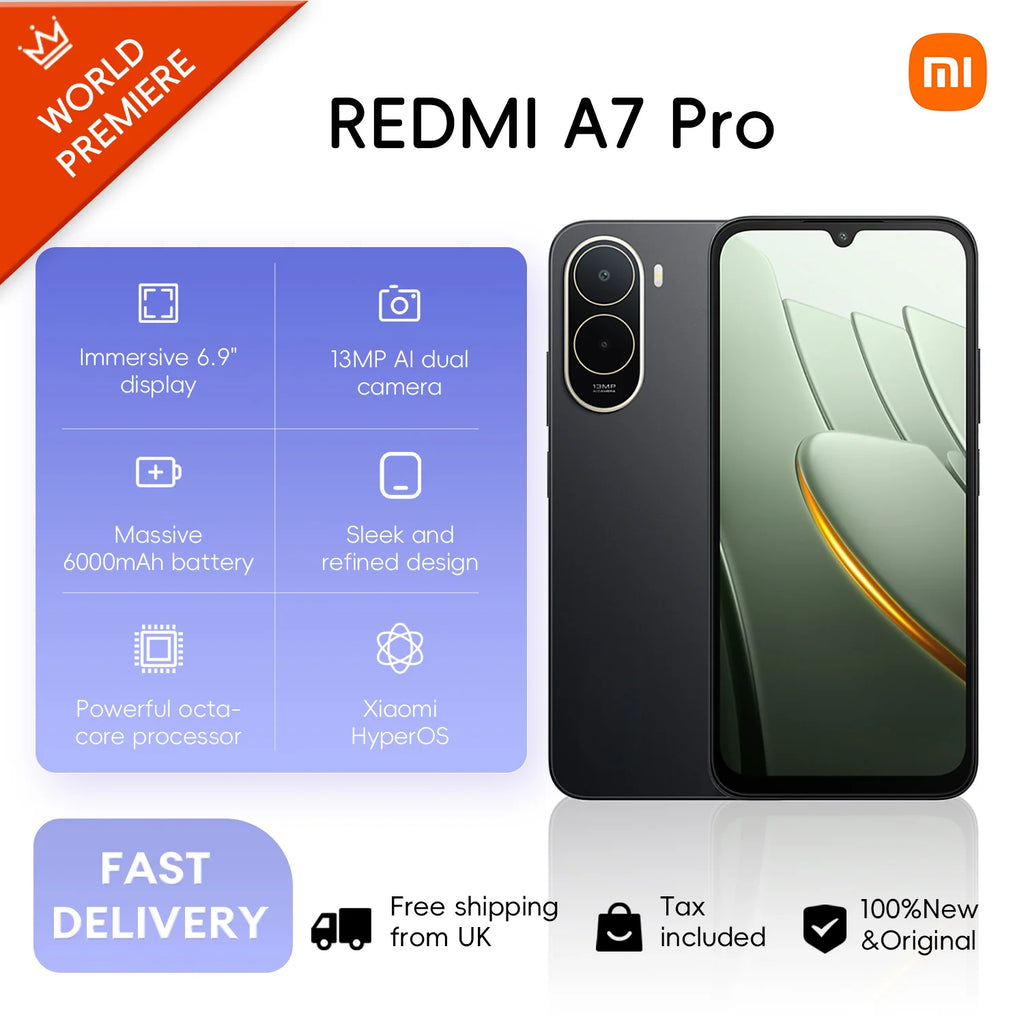 Xiaomi Redmi A7 Pro 4G, 4+64GB, Global Version, 6.9" 120Hz LCD Display DC Dimming Powered by UNISOC T7250 Processor 13MP Main Camera 8MP Front Camera 6000mAh 15W Side Fingerprint Sensor 3.5mm Headphone Jack NFC