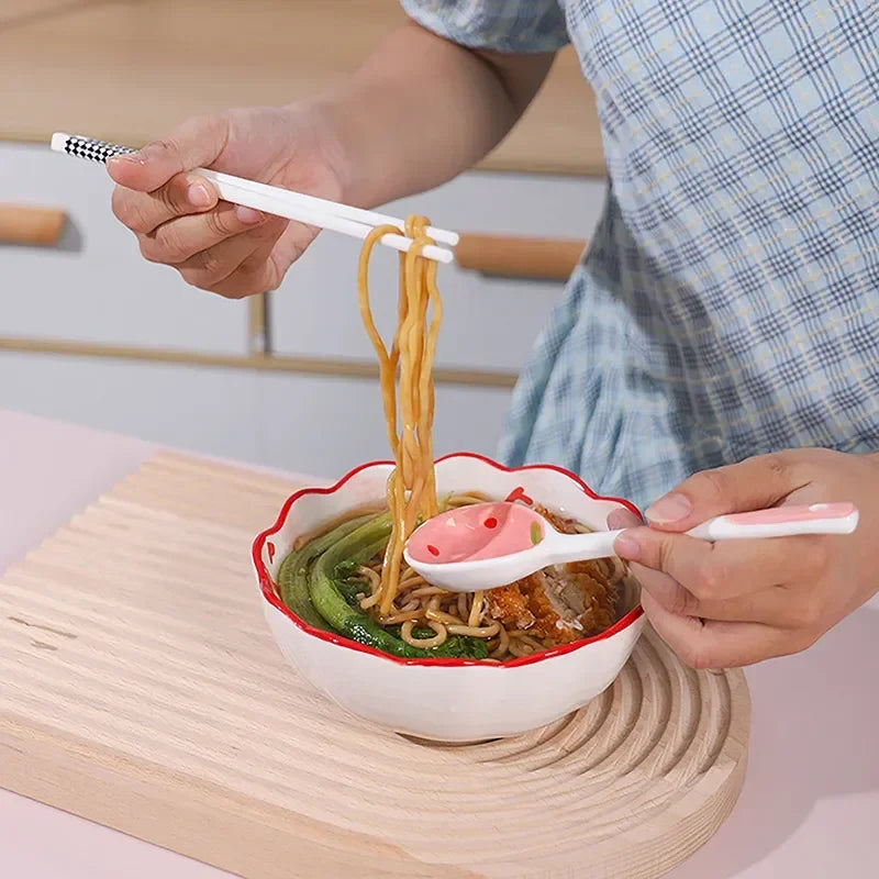 Kawaii Strawberry Ceramic Soup Spoon Cute Korean Ice Cream Hand Painted Coffee Dessert Long Handle Spoon Kitchen Accessories