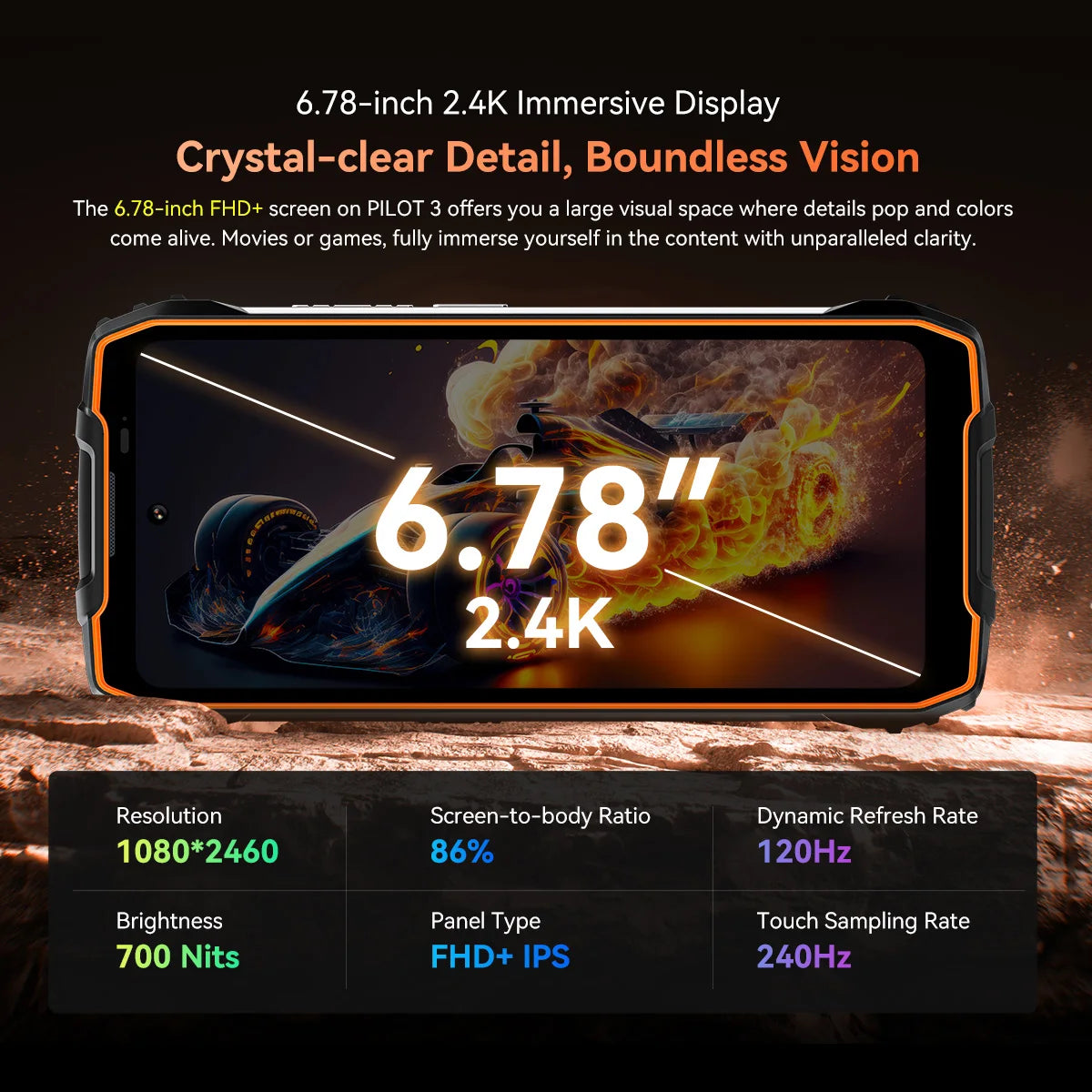 OSCAL PILOT 3 5G AI Rugged Smartphone, MTK Dimensity 6300, 6.78" FHD 2.4K Display 120Hz, 36(12+24) GB RAM 256GB/2TB ROM, 7500Amh