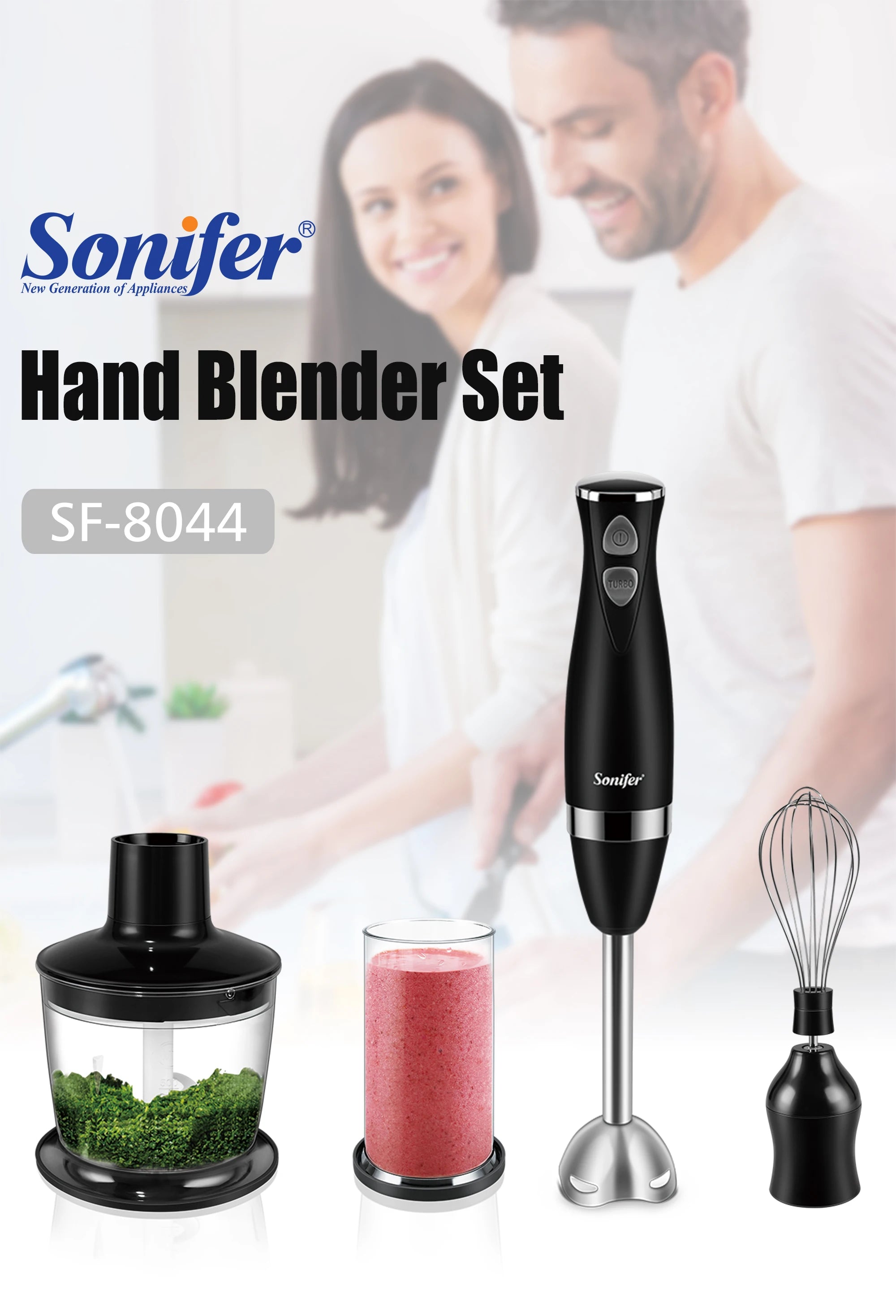 Stainless Steel Hand Blender 3 In 1 Immersion Electric Food Mixer With Bowl Kitchen Vegetable Meat Grinder Chopper Whisk Sonifer