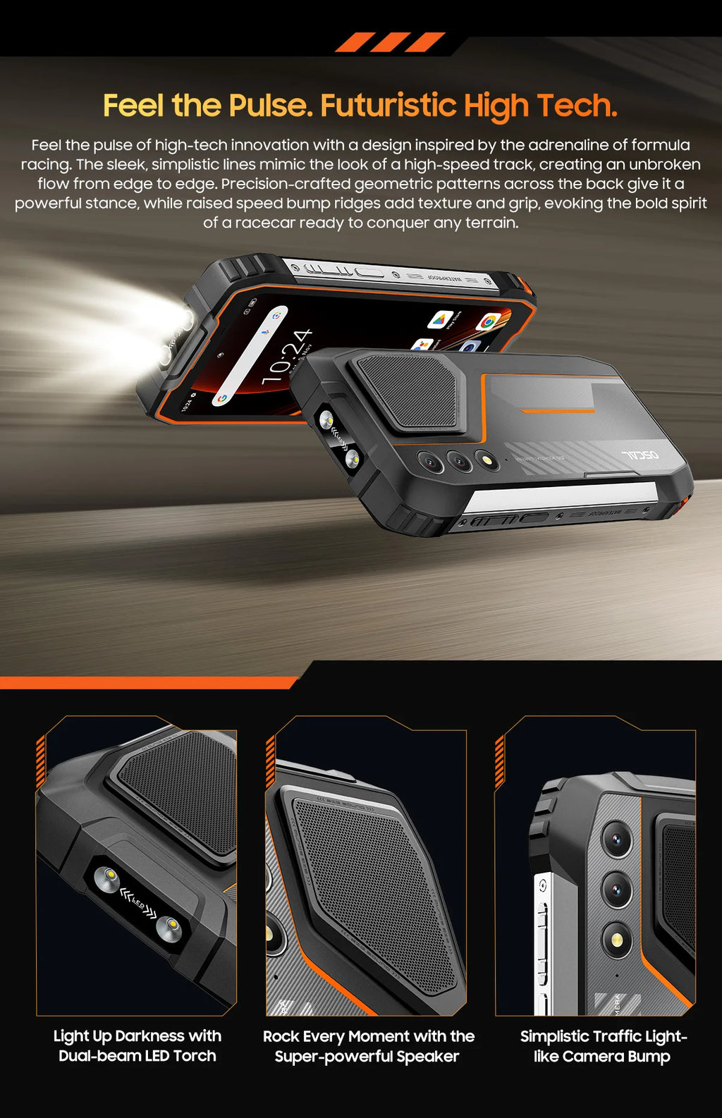 Blackview OSCAL PILOT 1 Rugged Phone 6.67" 90Hz IPS Display 6GB+256GB Android 14 Outdoor Smartphone with LED Flashlight GPS/NPC