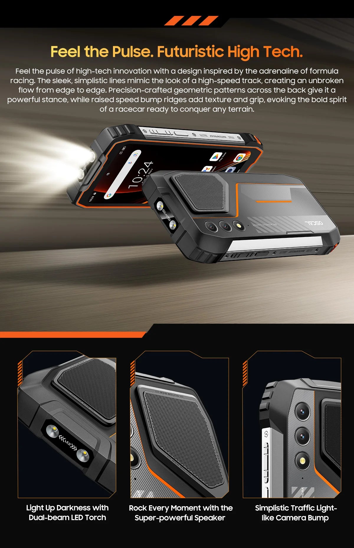 Blackview OSCAL PILOT 1 Rugged Phone 6.67" 90Hz IPS Display 6GB+256GB Android 14 Outdoor Smartphone with LED Flashlight GPS/NPC