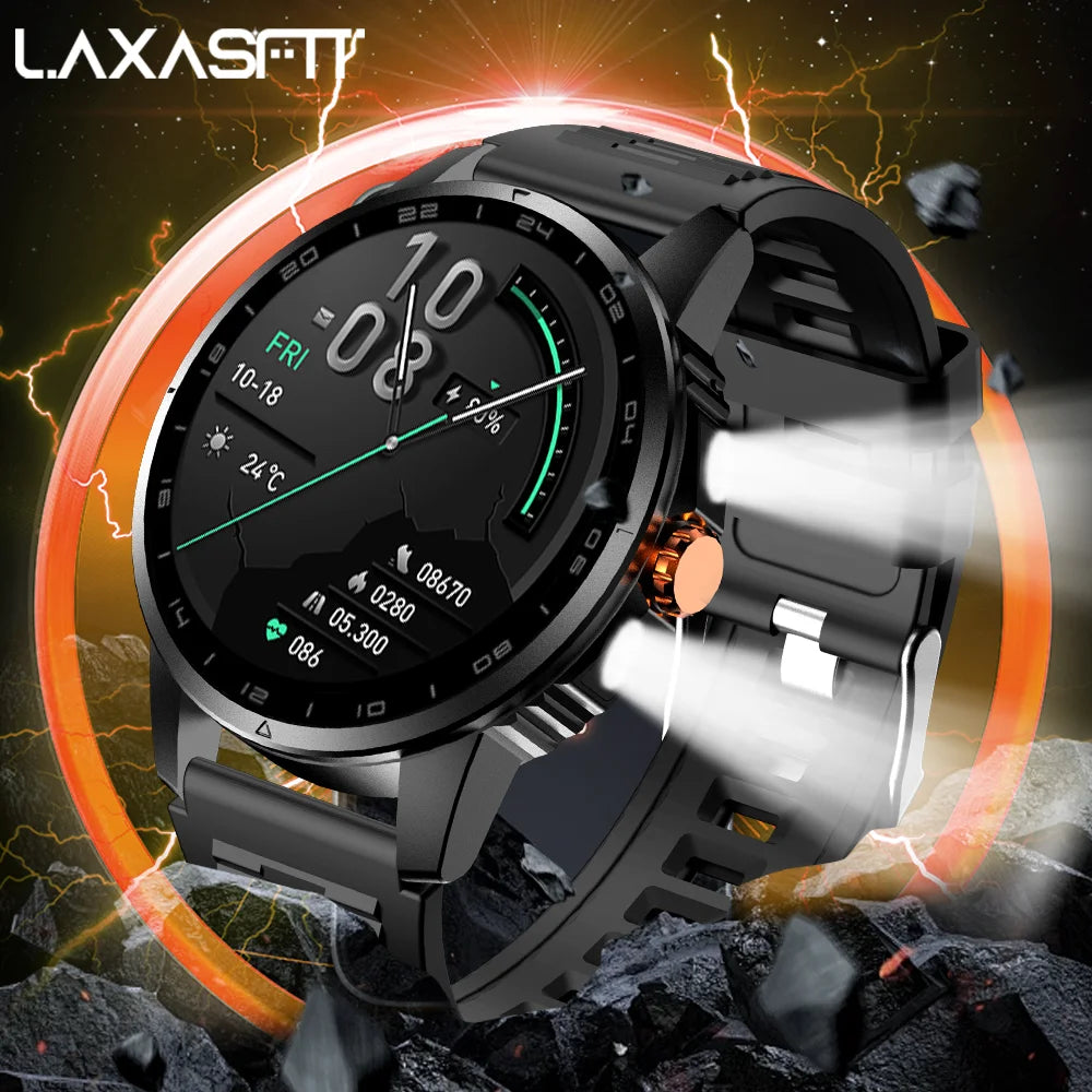 2026 Men's Smart Watch LED Outdoor Flashlight Bluetooth Call Multifunctional Sports Fitness Tracker Large Capacity Battery