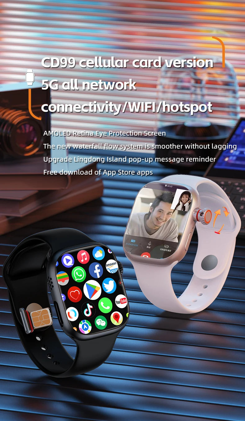 CD99 Smart Watch 8GB RAM AMOLED Wifi ROM GPS 128GB Position APP Download Bluetooth Men Women Cellular Card Version Smartwatch