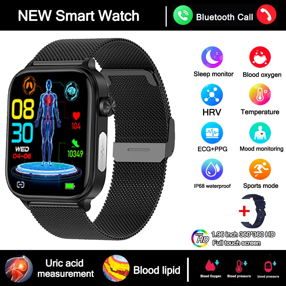 2026 New ECG+PPG Health Smartwatch Men Blood Fat Uric Acid Heart Rate Blood Pressure Bluetooth Call Waterproof Smart Watch Women