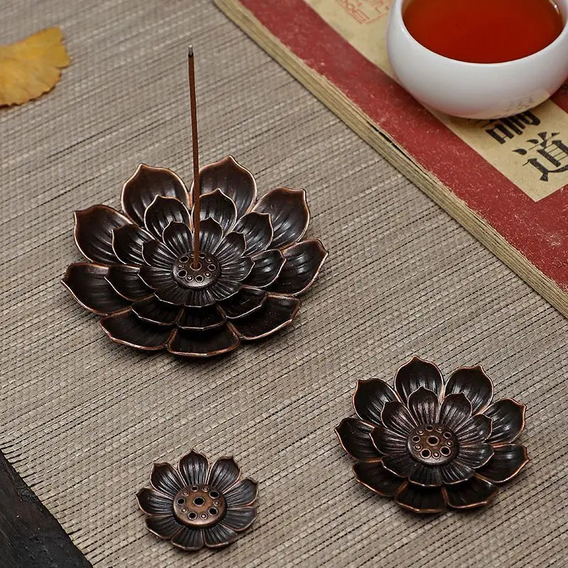 1PC Alloy Incense Burner Stick Holder Plate Buddhism Lotus Censer Bronze Nasturtium Incense Burner