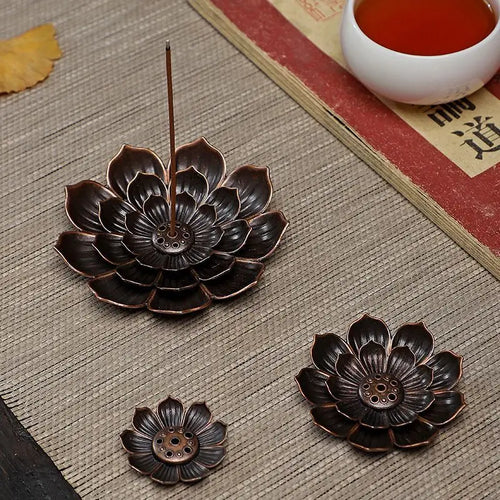 1PC Alloy Incense Burner Stick Holder Plate Buddhism Lotus Censer Bronze Nasturtium Incense Burner