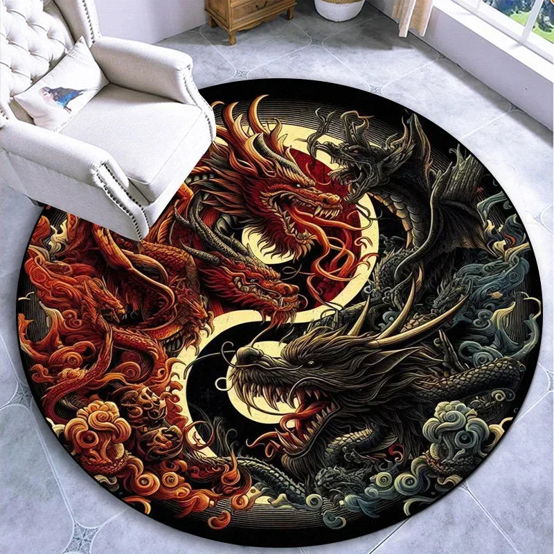 Large Round Carpet Rug Living Room Bedroom Decoration Anti Slip Tree of Life Mat Dragon Lion Tiger Yin Yang Tai Chi Carpet Rugs