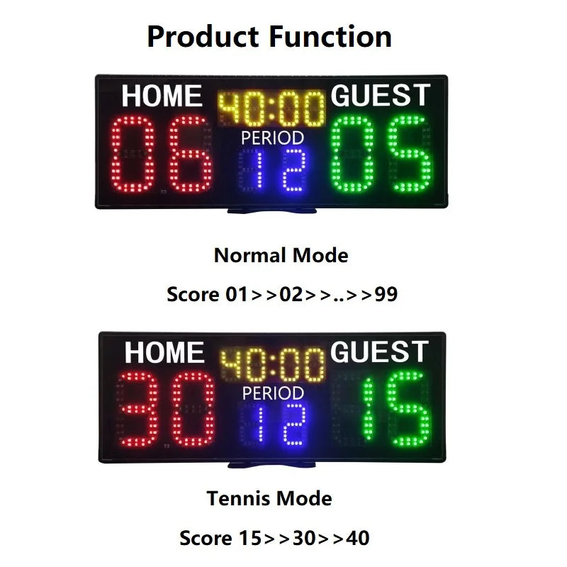 Ganxin Portable LED Tennis Scoreboard for Padel Court | Remote Control Digital Score Board for Indoor Stadium | Wrist Watch Sync