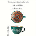 1pc 450ml/15oz Bohemian Ceramic Coffee Mug, Boho Style Underglaze Ceramic Breakfast Cup Multicolor Porcelain Cup for Matcha Latt