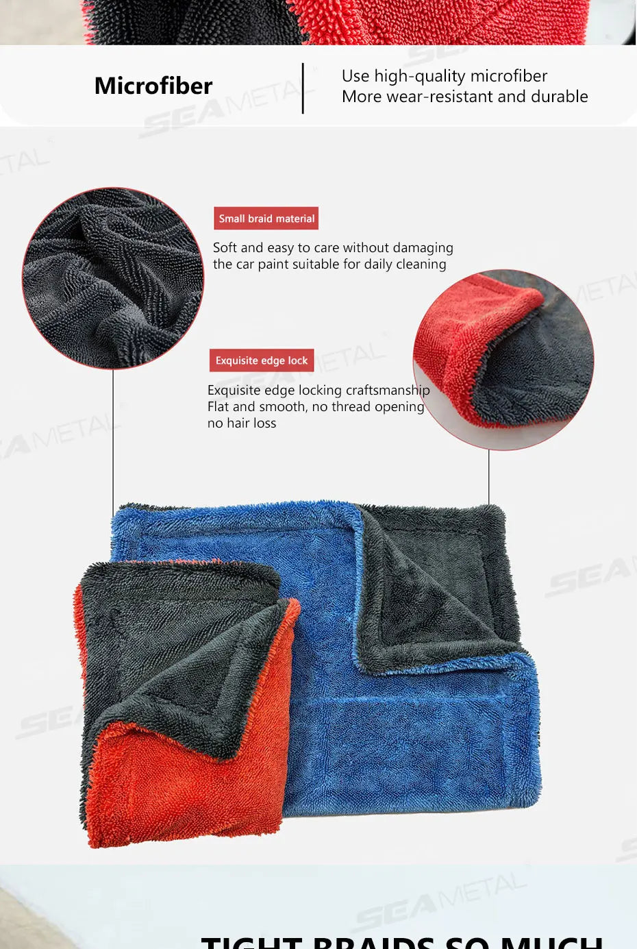 SEAMETAL 1200GSM Car Cleaning Towel Heavy Duty Thicken High-Absorbent Drying Cloth Ultra-Soft Scratch Free Car Detailing Towel