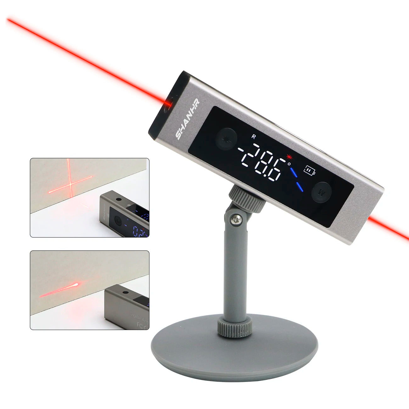 SHANHR 2 In 1 Laser Level Ruler Type-C Double Laser Angle Ruler Protractor Digital Inclinometer Measure Tool Protractor