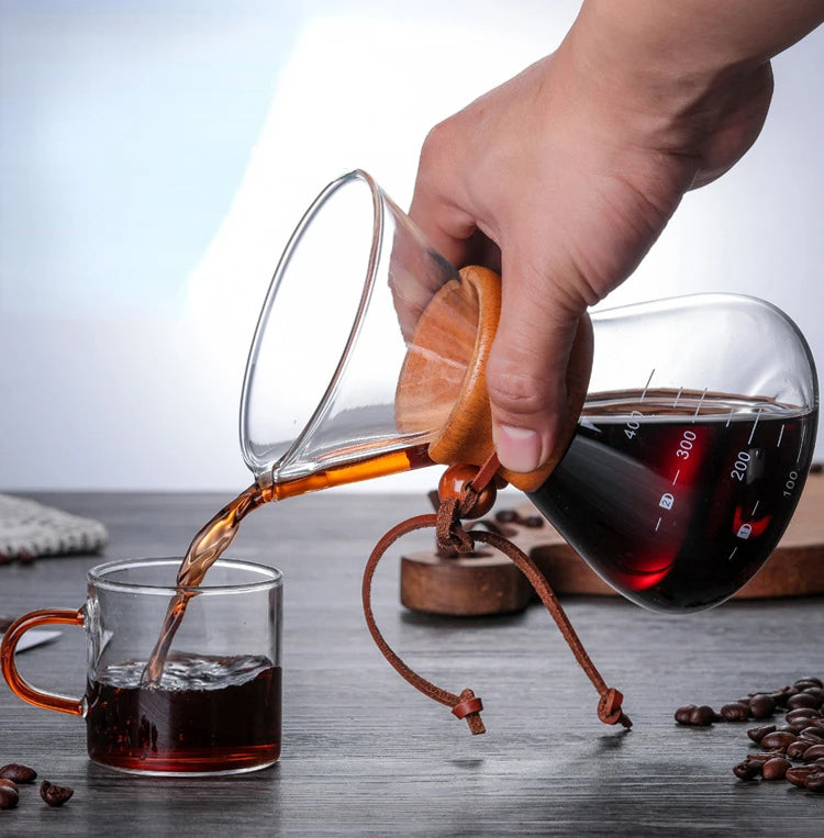 Hand Glass Coffee Kettle with Stainless Steel Filter Drip Brewing Hot Brewer Coffee Pot Dripper Barista Pour Over Coffee Maker